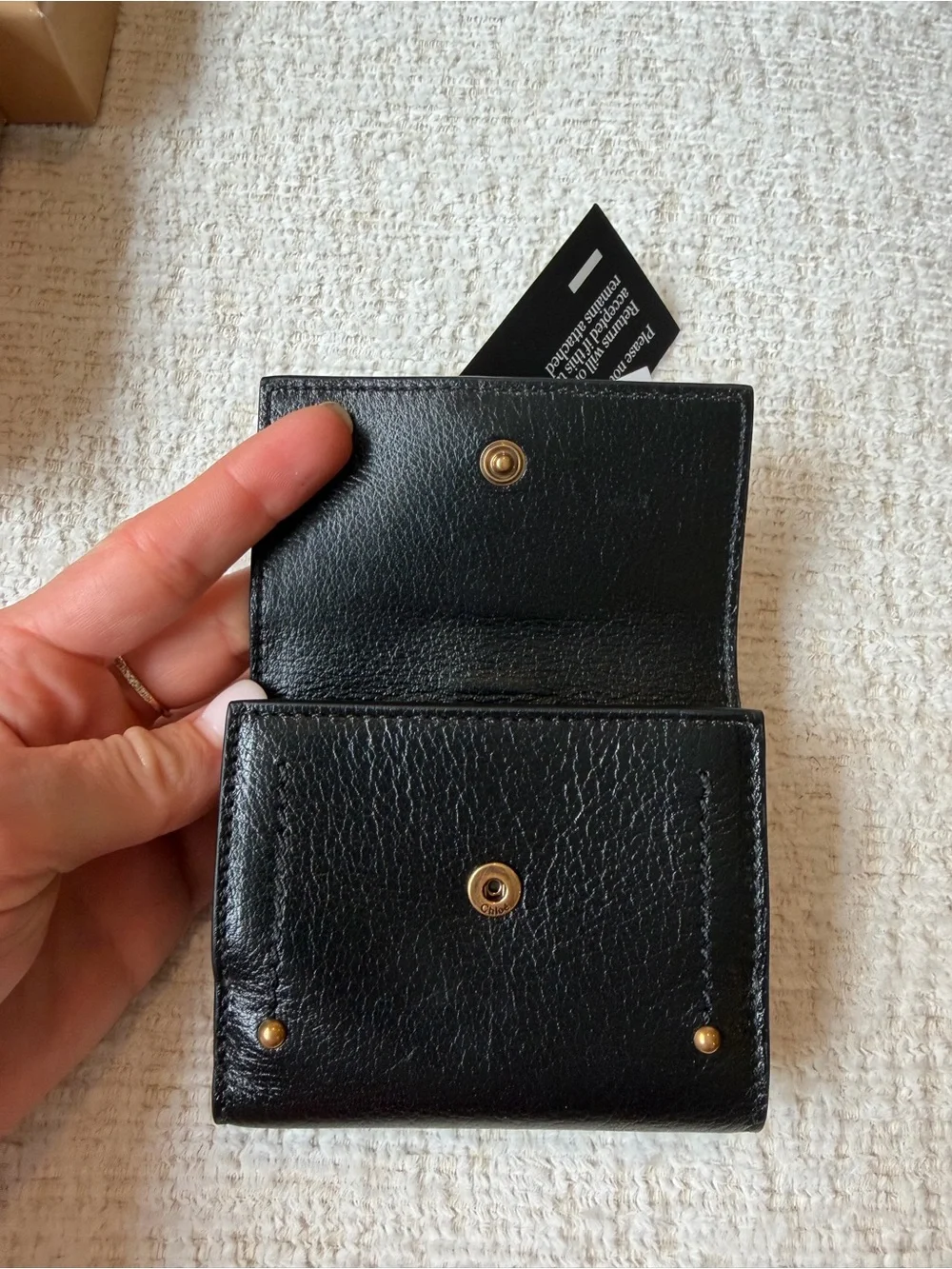 Chloe Black Leather Mini Card Holder with Gold Padlock